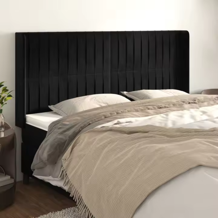 vidaXL Cabecero con orejas de terciopelo negro 203x16x118/128 cm - 1