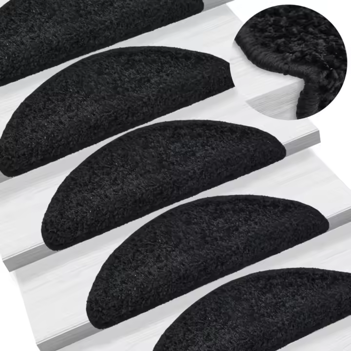 vidaXL Alfombras de peldaños de escalera 15 uds negro 65x21x4 cm - 1