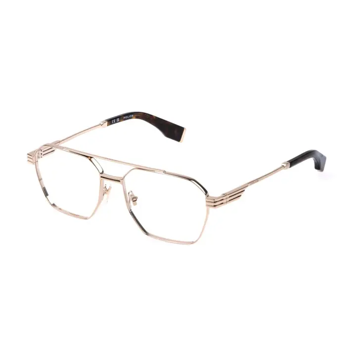 MONTURA HOMBRE POLICE VPLQ76 MERCURY 3 COL0300 58-16  Montura Metal Dorado   Terminales Acetado Habana   Doble Puente   Borde Completo  Forma Hexagonal  - 1
