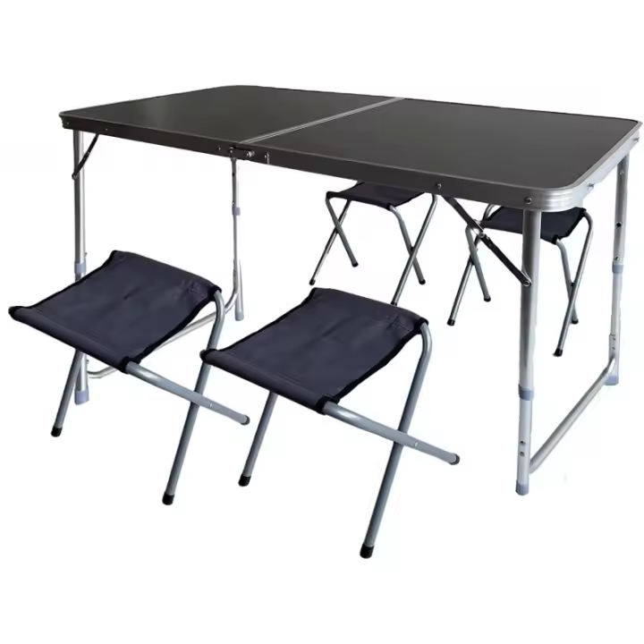 Conjunto de Mesa y Sillas de Jardin Estructura de Aluminio Plegable y Portatil Ajustable a Varias Alturas (Black) - 1