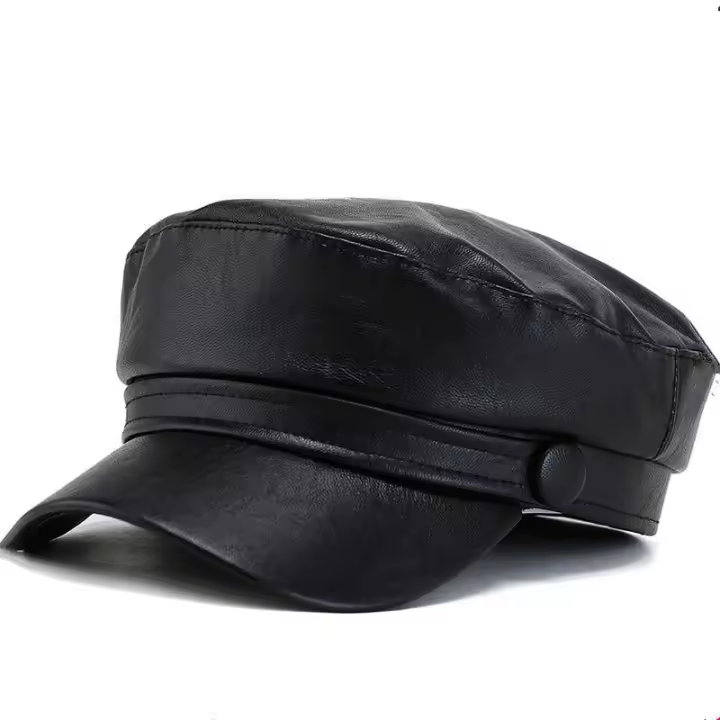 Gorro Militar De Cuero PU Para Mujeres Moda Otoño Invierno Beret Plano Casual Unisex Para Exteriores Y Pintores - 1