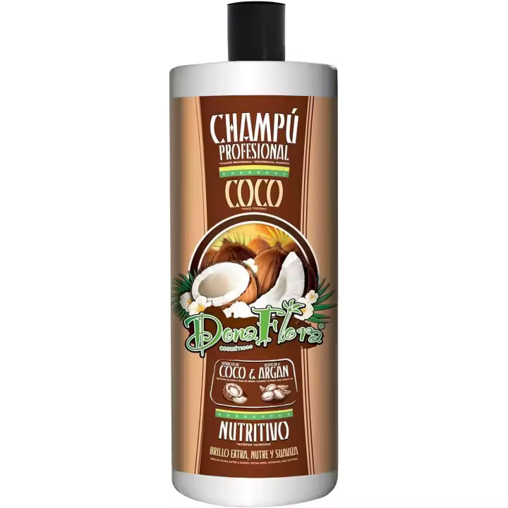 Dona Flora - Champú Nutritivo de Coco & Argán - Hidratación Intensa - Suavidad y Brillo Natural - Fortalece y Mejora Elasticidad del Cabello - 1000ml - 1