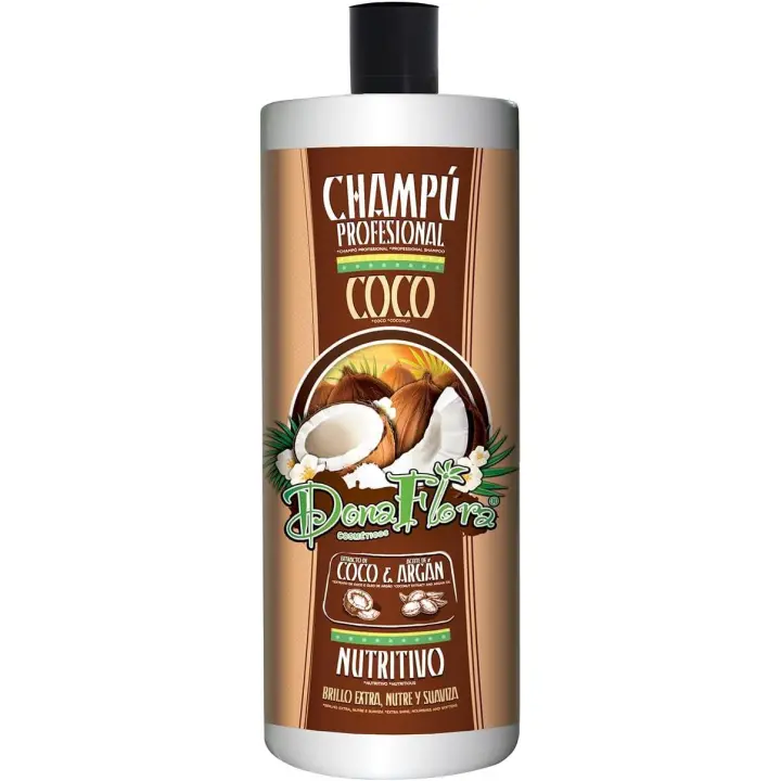 Dona Flora - Champú Nutritivo de Coco & Argán - Hidratación Intensa - Suavidad y Brillo Natural - Fortalece y Mejora Elasticidad del Cabello - 1000ml - 1