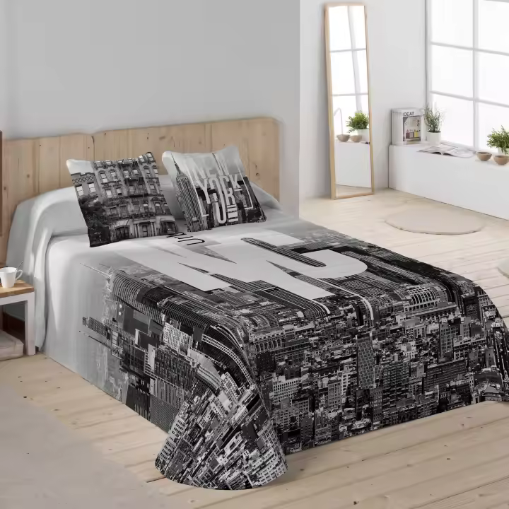 NATURALS - Colcha Bouti Estampada - Tejido 100% Algodón Extra Suave Relleno 100% Poliéster- Fabricado en España - Modelos Nueva York - Cama 90/135/150/180 cm - 1