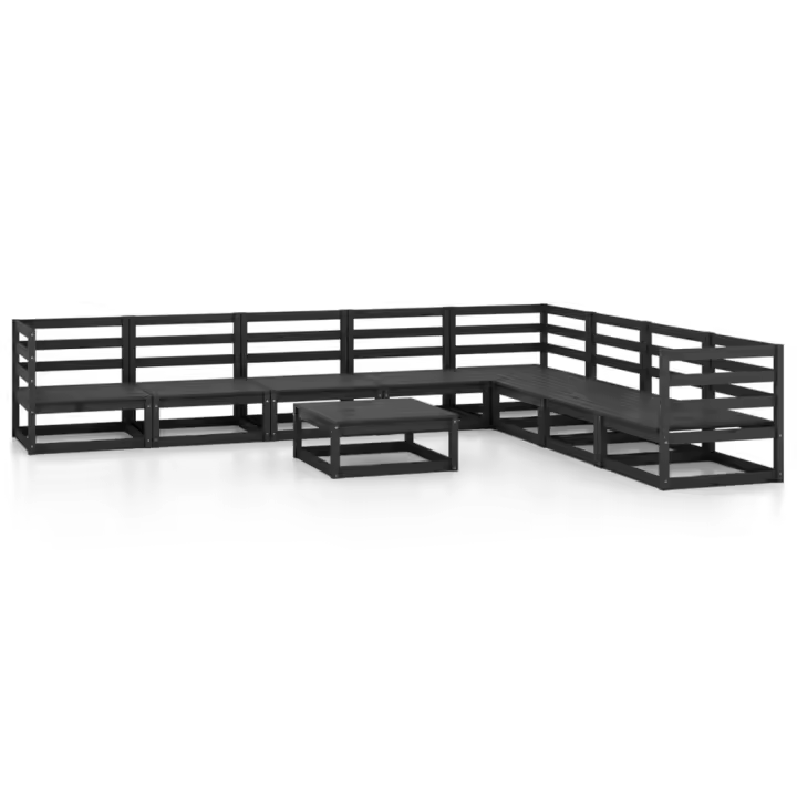 vidaXL Juego de muebles de jardín 9 piezas negro madera maciza de pino - 1