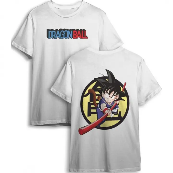 CAMISETA DRAGON BALL GOKU CON BASTON BLANCA - 1