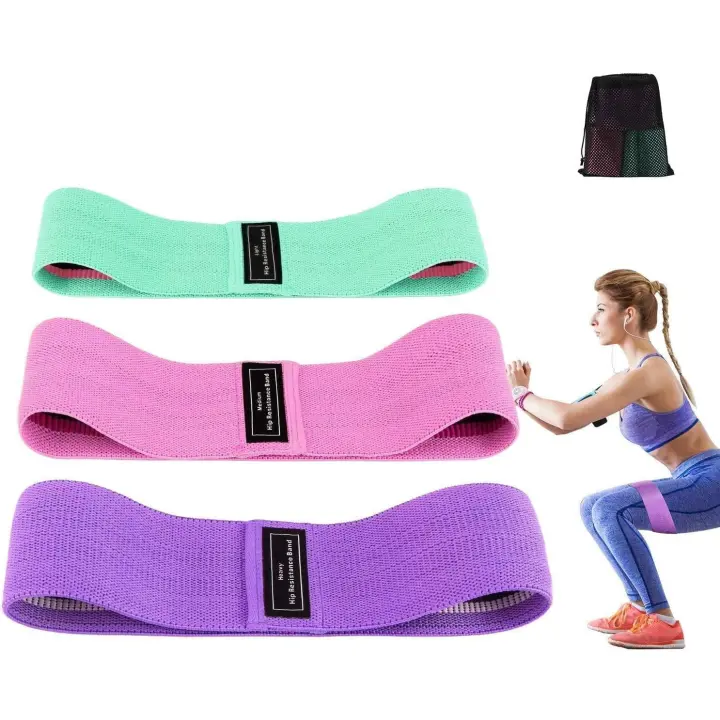 Bandas Elástica Glúeos, Musculacion 3 (Set de 3) de Fitness, Antideslizantes de Ejercicios para Yoga Pilates Fuerza de Cadena Piernes Tela y Glúeos - 1