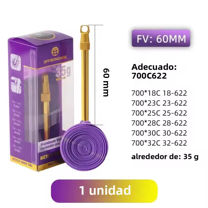 Tubo De Bicicleta Ultraligero De Aluminio OFFBONDAGE Para Rueda De 700C Con Válvula Francesa TPU Largo 60-80mm Para Carretera - 1