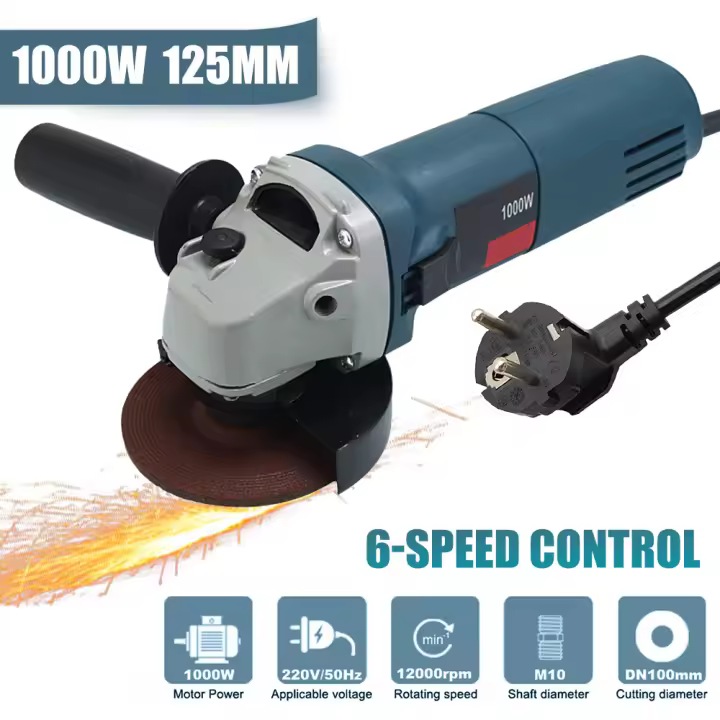 Amoladora angular eléctrica 1000W 220V 125mm con cable 6 velocidades amoladora eléctrica corte pulido herramienta eléctrica - 1