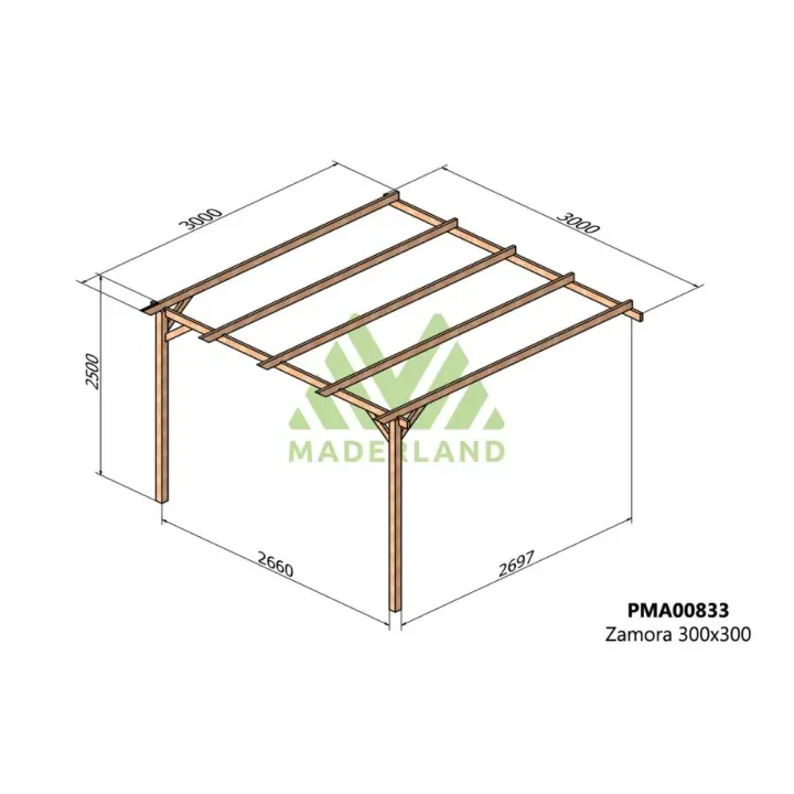 Pérgola de Madera Maciza Adosada Zamora (Maderland) - 1