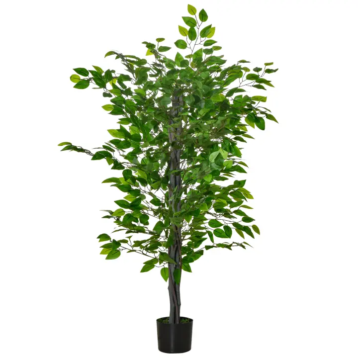 HOMCOM Planta Ficus Artificial 135 cm en Maceta con 756 Hojas Planta Sintética Realista para Interior y Exterior Planta Artificial Decorativa para Hogar Salón Oficina Verde - 1