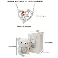 Collar Colgante De Corazón Con Zirconia Y Oso Flores Rosa Caja De Regalo De Lujo Joyería Romántica Para Fiesta De Navidad 2024 - details 0