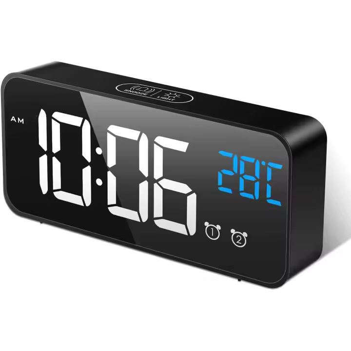Reloj Despertador Digital, LED Despertadores Electrónicos Espejo with Temperature Y 2 Alarma, Snooze, Sonido y Brillos Regulable, Carga USB para Dormitorio, Oficina - 1