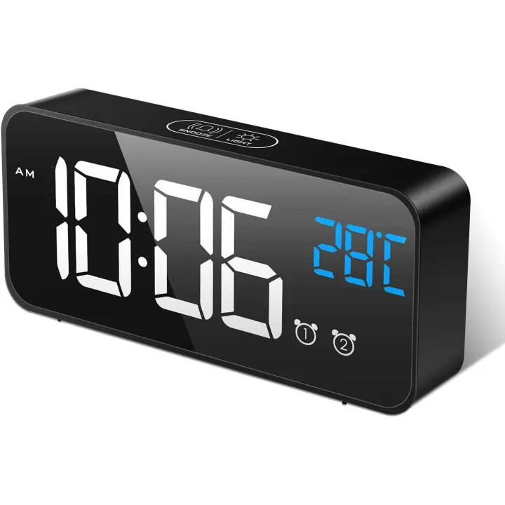 Reloj Despertador Digital, LED Despertadores Electrónicos Espejo with Temperature Y 2 Alarma, Snooze, Sonido y Brillos Regulable, Carga USB para Dormitorio, Oficina - 1