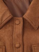 Chaqueta Casual Para Mujer ZBZA Marrón Vintage Con Pochetes Y Cuello En V Simple Breasted De Manga Larga Outerwear Slim Para Primavera Y Otoño - details 11