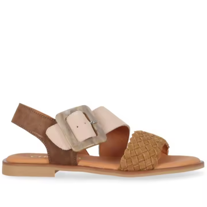 Chika10 sandalia plana con hebilla para mujer musaka 10 color cuero - 1