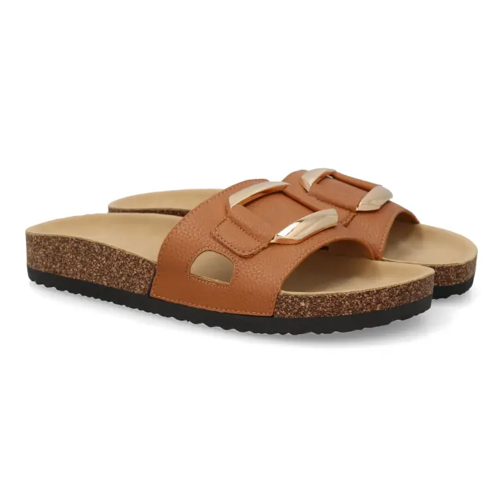 PuntoSalao Sandalias planas cómodas elegantes para mujer color camel VR5-1756 - 1
