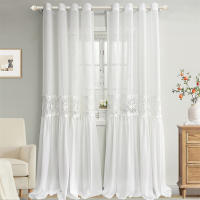 Cortinas Vintage De Encaje Transparente Para Habitación Y Sala De Estar Lujo Filtro De Luz Con Patrón De Flores Montaje En Techo - details 2