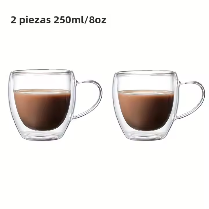 2 Pcs Tazas De Café Con Mano De Vidrio Doble Capa 12oz Resistentes Al Calor Para Espresso Cappuccino Latte Té Transparentes Ecológicas Para El Hogar - 1