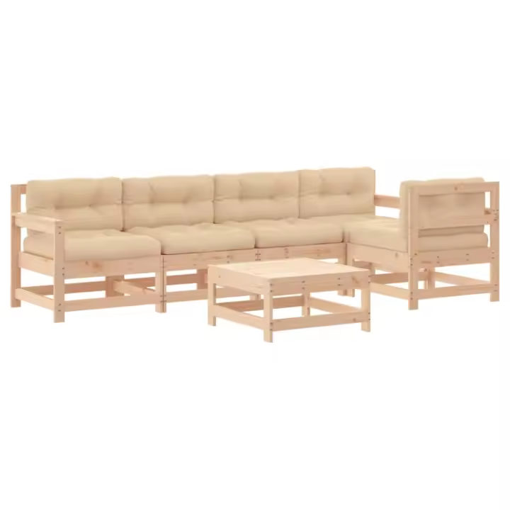 vidaXL Juego de muebles de jardín 6 piezas y cojines madera maciza - 1