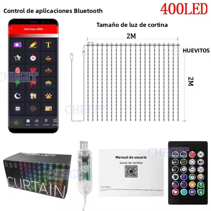 Luz De Encaje Inteligente Con 400 LEDs Control Remoto Bluetooth RGB Para Decoración De Ventanas Y Dormitorios Cambio De Color Con Música DIY - 1