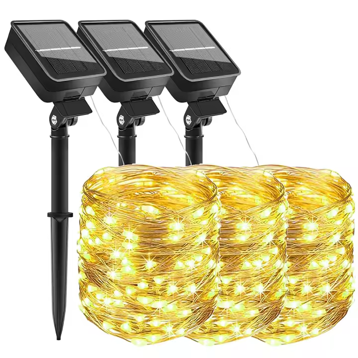 [Paquete de 3] Guirnaldas Luces Solares para Exterior, Luces Led Solares Outsidees Jardin, Cadena de Luces Navidad, Patio, Festivo, Bodas, Jardín, Decoración Navideña, Clase de Eficiencia Energética A++ - 1