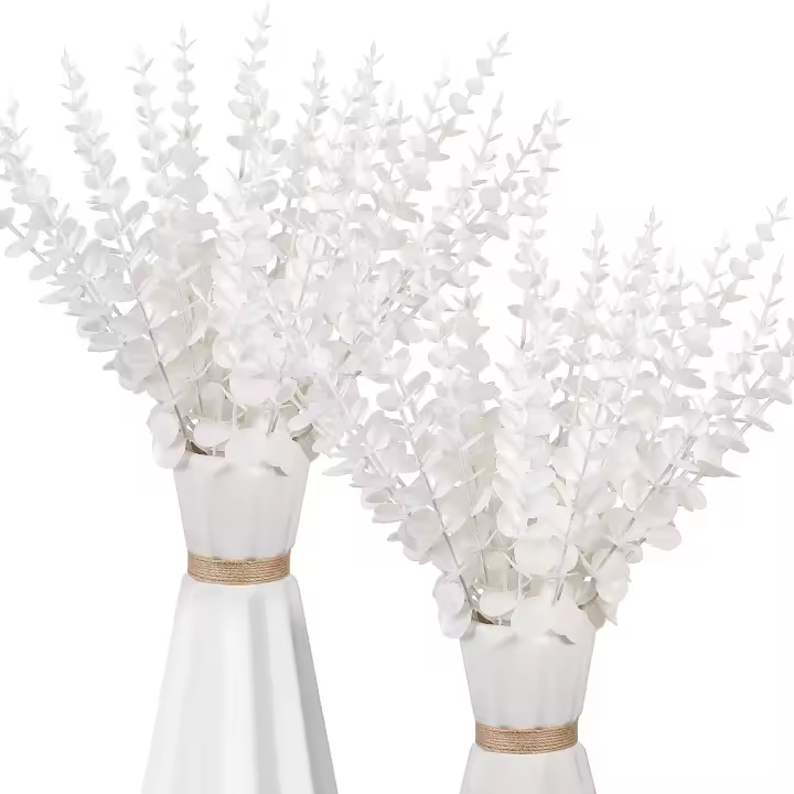 Lote De 5/10 Ramos De Eucalipto Artificial Hojas Doradas Plantas Artificiales Para Decoración De Casamiento Y Hogar Disposición De Otoño Bouquet - 1