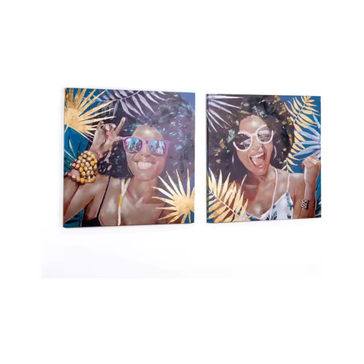 Juego de 2 Lienzos Chicas Negras 80*80 con Gafas de Sol Anastasia para Decoración de Pared - 1
