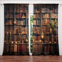 2pcs Cortina De Ventana Para Decoración De Hogar Estilo Edad Media Impresión Con Libros Tratamiento De Ventana Para Dormitorio Oficina Cocina Sala De Estar Material 100% Poliéster - details 3