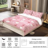 Juego De Cama Navideño 3 Piezas Con Estampado De Santa Rosa Y Rosas En Color Rosa Suave Y Cómodo Conjunto De Edredón Y Almohadas - details 4