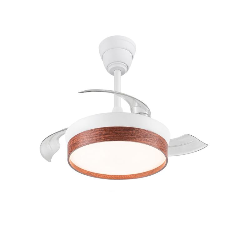 AKUNADECOR Ventilador de techo Secuoya Blanco/Madera Motor DC 6 Velocidades LED 45W CCT 4400 Lúmenes Control Remoto Temporizador Regulable Verano/Invierno Ultra Silencioso