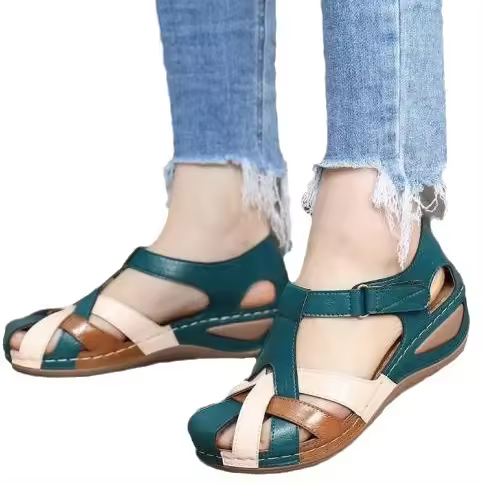 Zapatos de Mujer, Nuevos Zapatos de Verano retro de Punta Redonda con Tacón de cuña, Zapatos Romanos para Mujer, Sandalias de Mujer con Cremallera - 1