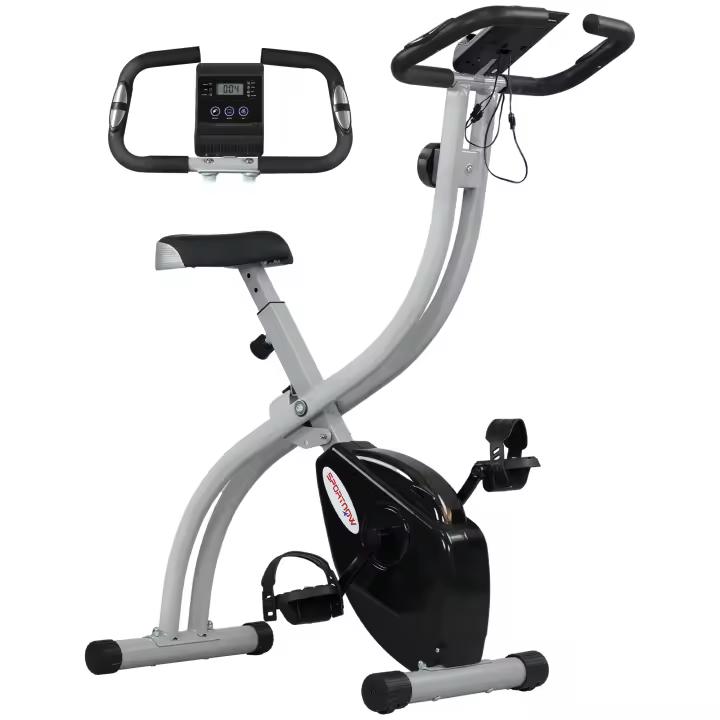 SPORTNOW Bicicleta estática plegable, bicicleta de fitness, bicicleta de ciclismo indoor, 8 niveles de resistencia magnética, sillín ajustable, manillar, pantalla LCD multifunción, soporte para tableta, acero gris - 1