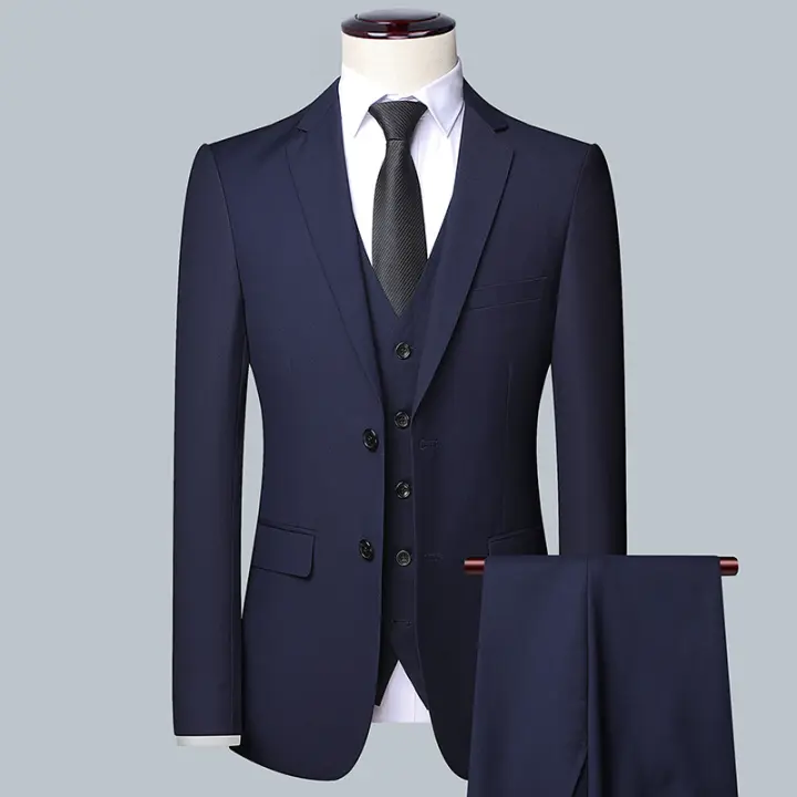 Traje De Tres Piezas Para Hombre Primavera Otoño Dos Botones Carrera Trabajo Decorativo Cuerpo S-6XL Con Chaleco Y Pantalones - 1