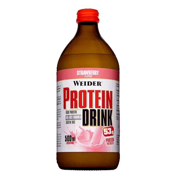 Weider Protein Drink Fresa 500 Ml - Rápidamente Asimilable - Lleno Durante Largo Tiempo - Vitaminas - Menos de 2g de Grasa - 1