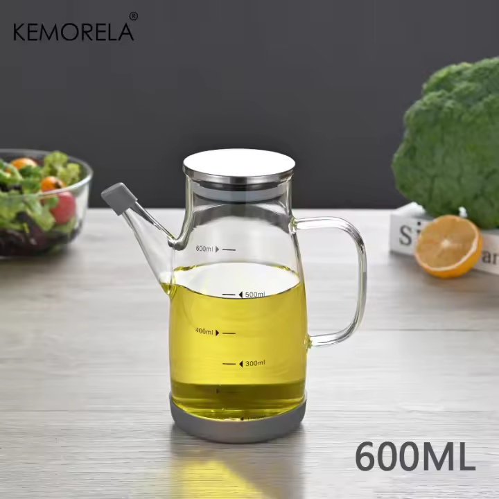 Botella De Aceite De Vidrio 600/800/1000ML Con Tapa De Acero Inoxidable Anti-Rotura Y Antideslizante Para Barbacoa Y Condimentos - 1
