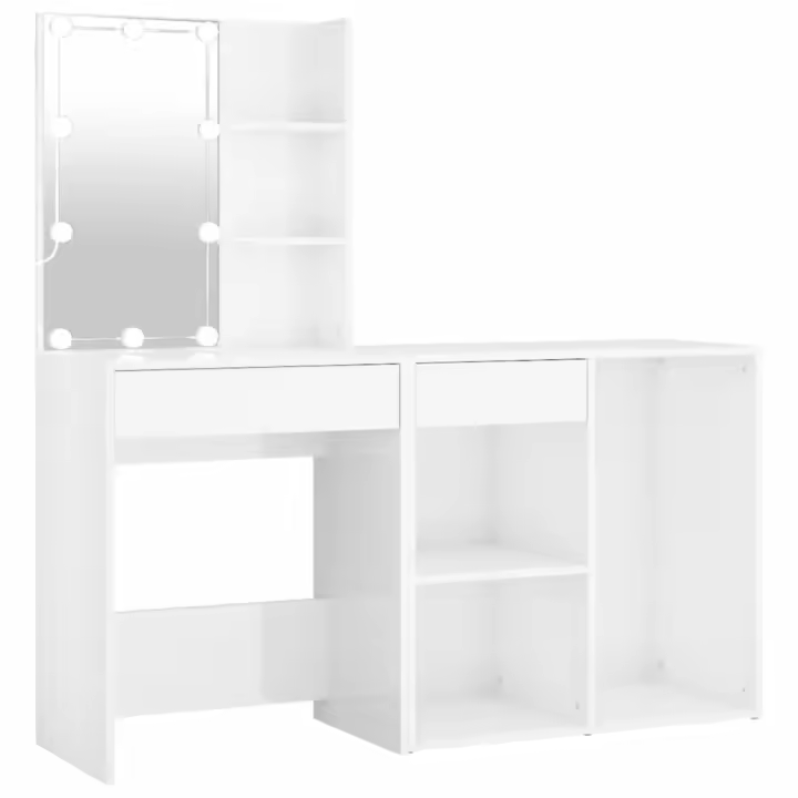 Tocador con LED y armario madera contrachapada blanco brillante - 1
