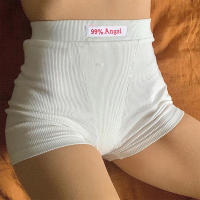 Shorts De Motociclista Blancos Con Bordado De Letras Para Mujer Cintura Alta Algodón Y Poliéster Estilo Casual De Verano - details 1