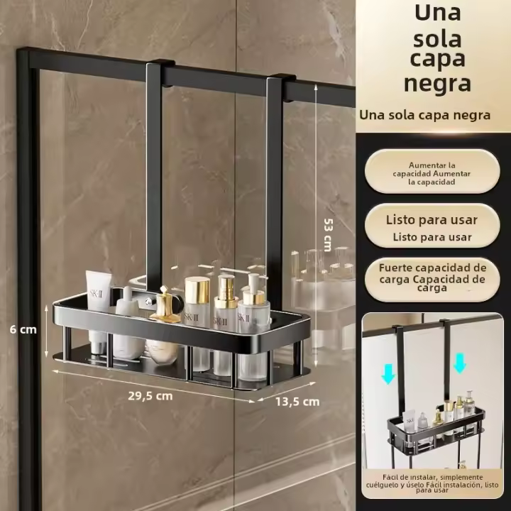 Caddy De Ducha Sin Perforar Organizador De Almacenamiento Para Puerta De Baño Estante De Toalla Para Espacio De Bañarse Conveniente Moderno Y Sencillo - 1