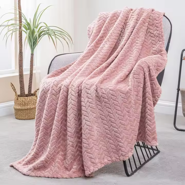 Manta de franela, mantas de sofá de 127x178 CM, mantas con patrón de hojas de tejido Jacquard suave para sofá, manta rosa - 1