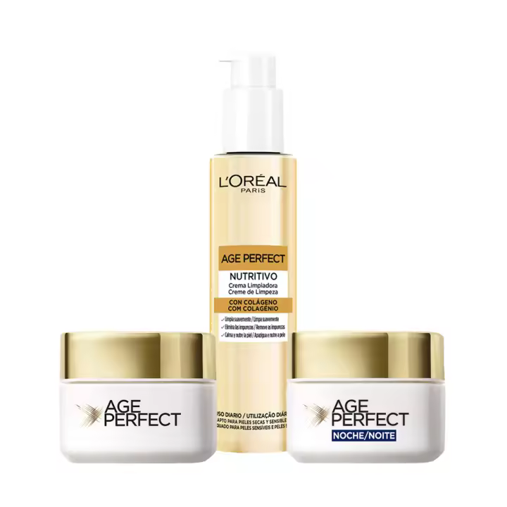 L'ORÉAL PARIS | Rutina Age Perfect Colágeno Expert Anti-Flacidez Con Péptido de Micro-Colágeno con crema de día 50ml, crema de noche 50ml y limpiador facial 150ml. - 1