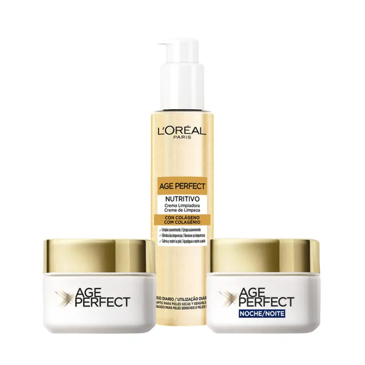 L'ORÉAL PARIS | Rutina Age Perfect Colágeno Expert Anti-Flacidez Con Péptido de Micro-Colágeno con crema de día 50ml, crema de noche 50ml y limpiador facial 150ml. - 1