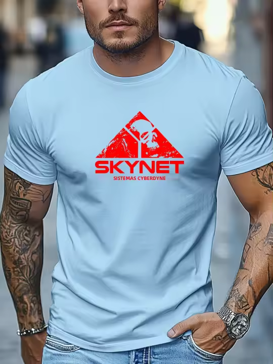 Camiseta Para Hombre 100% Algodón Con Logo De Skynet Estampado Gráfico Verano Cómoda Cuello Redondo Casual Transpirable Para Uso Diario - 1