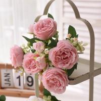 Bouquet De Flores Artificiales Peonía Rosa Púrpura 30cm 5 Cabezas Grandes Y 4 Brotes Pequeños Decoración Para Casamiento Y Hogar - details 8