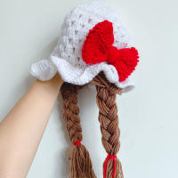 Gorro De Pescador Para Bebés Niñas Con Trenza Y Peluca Chaqueta De Punto Tejida Caliente Para Invierno Estilo Floral - details 6