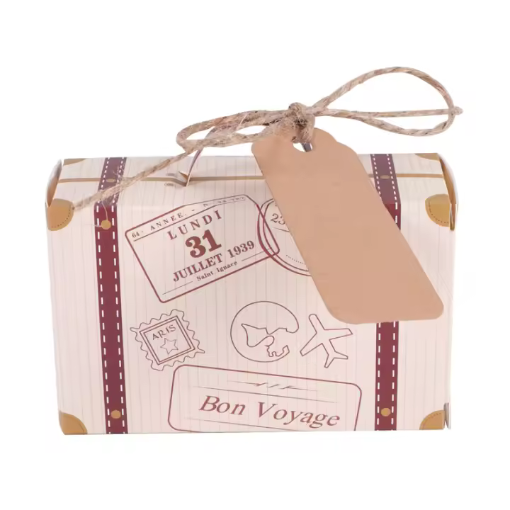 Mini maleta de papel Kraft Vintage con etiquetas y cuerda para recuerdo de fiesta, caja de dulces con temática de boda y viaje, 50 piezas - 1