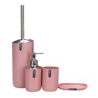 Accesorios Baño, Set Completo Jabonera, Dispensador Jabon, Escobilla, Vaso para Enjuague,Jabonera, Kit de Decoracion para Baños de 4 piezas color Rosa - details 0