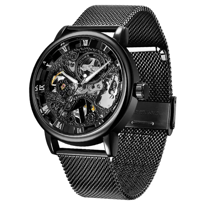 Reloj Mecánico De Pulsera Masculino Winner Acero Inoxidable Transparente Esqueleto Hollow Clásico Delgado Marca De Lujo Top - 1