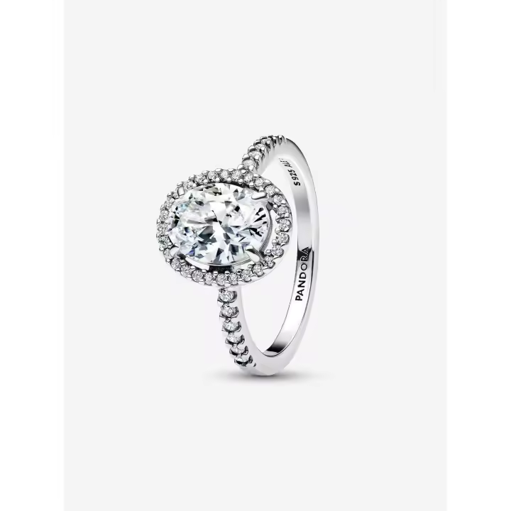 Pandora-Anillo Lamativo with Halo Brillante Valovalado-Plata de Leyes - 1