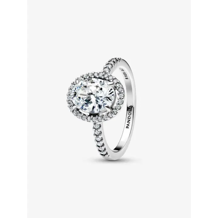 Pandora-Anillo Lamativo with Halo Brillante Valovalado-Plata de Leyes - 1